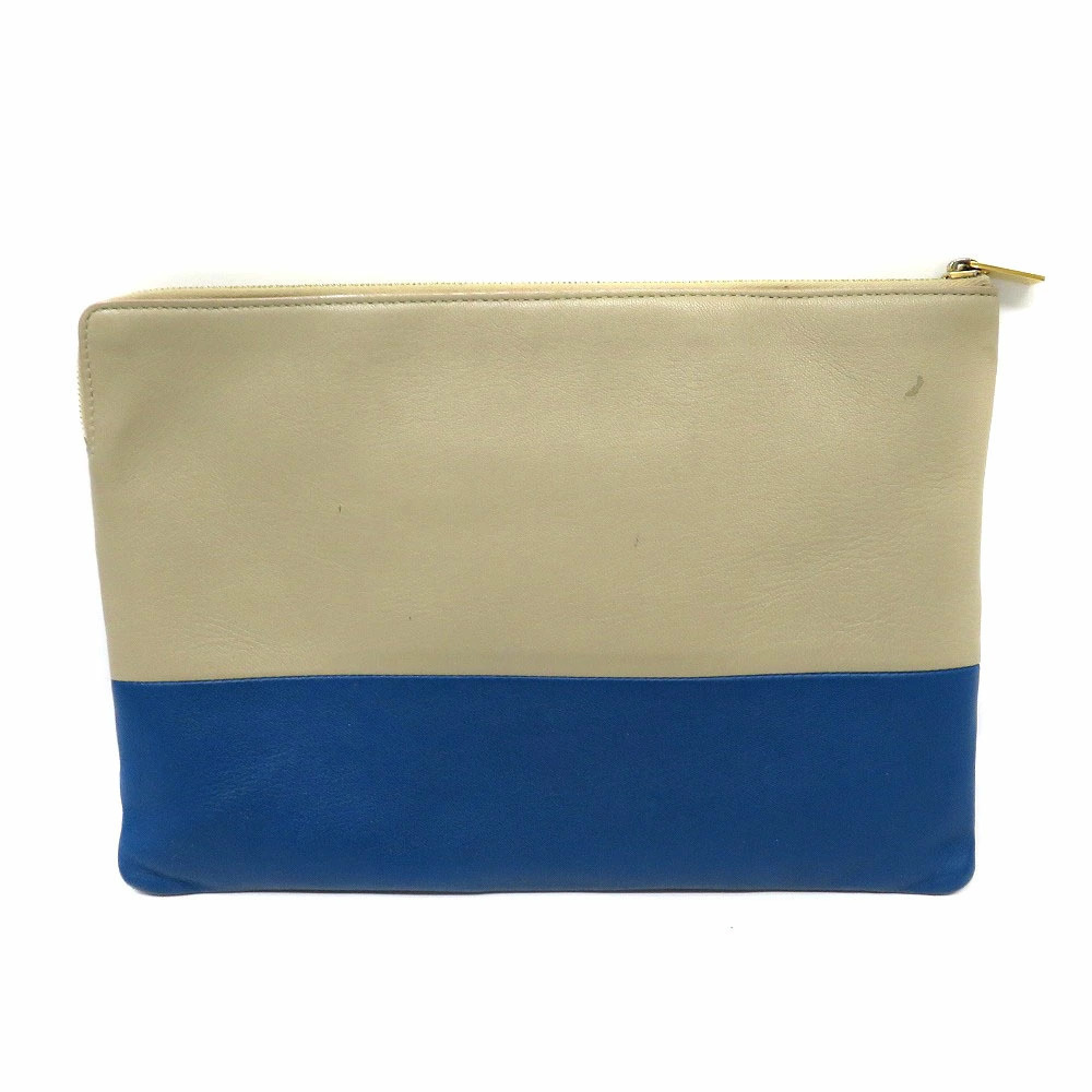 CELINE Clutch Bag Shoulder Calf Leather Beige Blue Two Tone - Picture 2 of 11